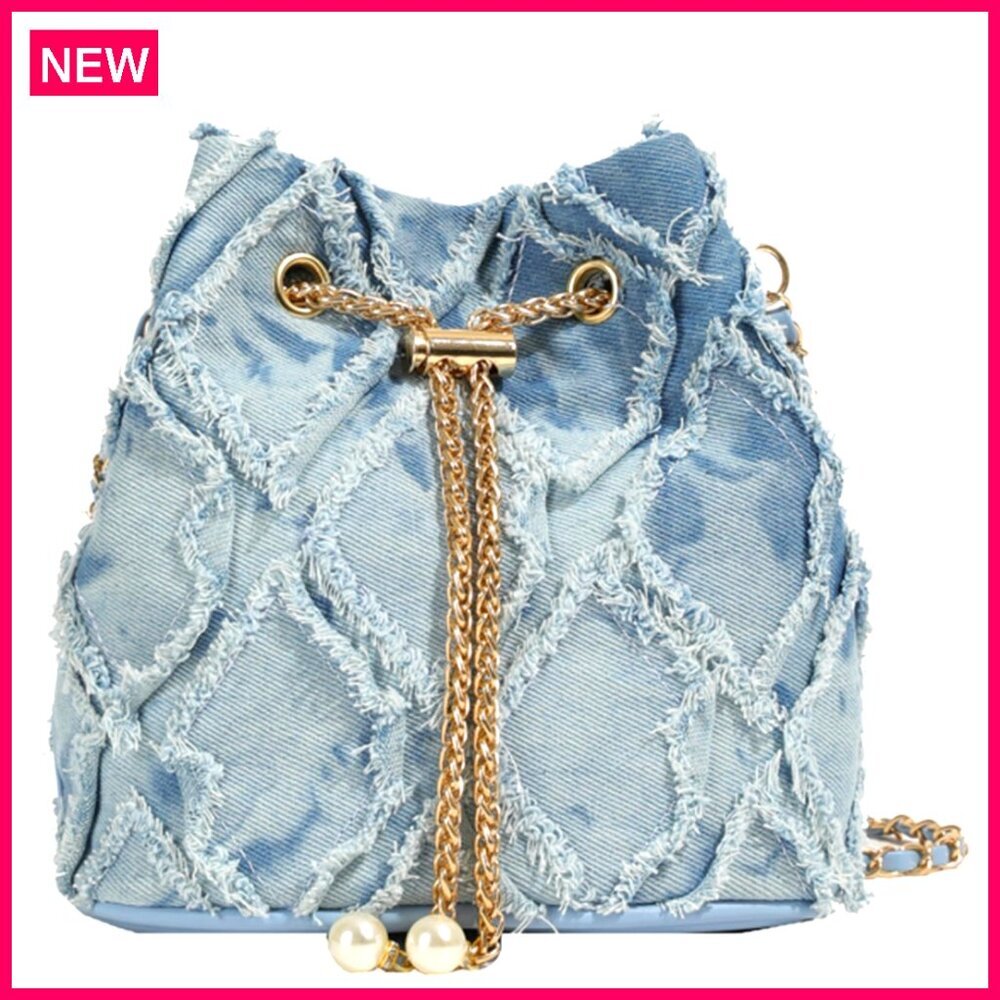 Denim Drawstring Bucket Bag Crossbody Hobo Purse Women's Handbag